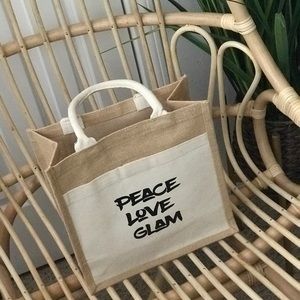 New Peace Love Glam Jute Tote with Cotton Pocket